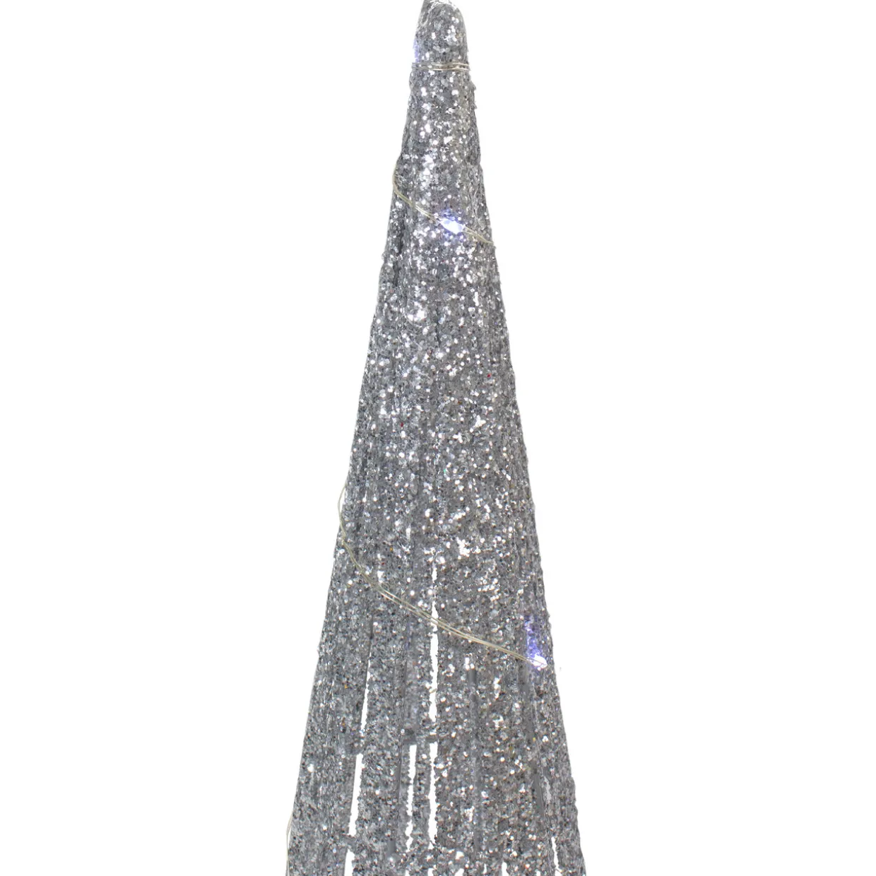 Set of 3 LED Lighted Silver Glitter Cone Tree Outdoor Christmas Decorations 23.5"