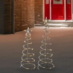 Set of 2 LED Lighted Warm White Outdoor Spiral Christmas Cone Trees 3', 4'