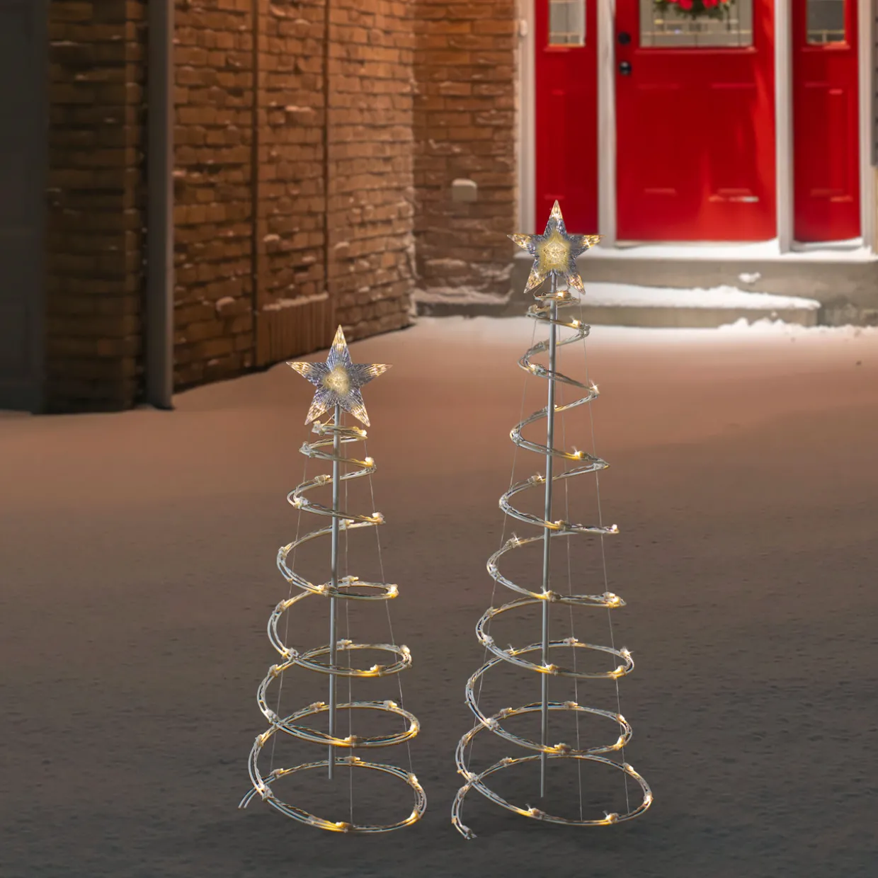 Set of 2 LED Lighted Warm White Outdoor Spiral Christmas Cone Trees 3', 4'