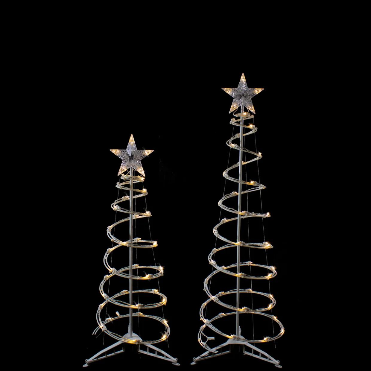 Set of 2 LED Lighted Warm White Outdoor Spiral Christmas Cone Trees 3', 4'