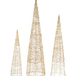 Set of 3 LED Twinkle Lighted Copper Mesh Cone Trees Outdoor Christmas Decoration 39.5"