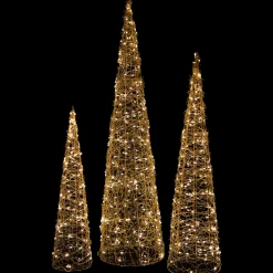 Set of 3 LED Twinkle Lighted Copper Mesh Cone Trees Outdoor Christmas Decoration 39.5