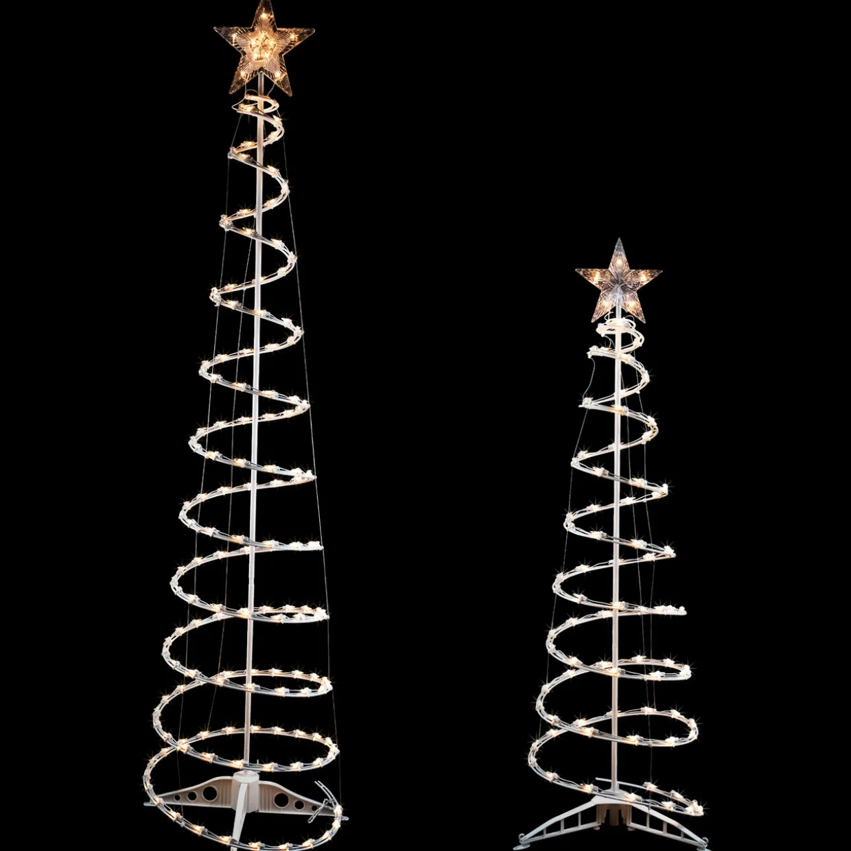 Set of 2 Lighted Clear Outdoor Spiral Christmas Cone Trees 4', 6'