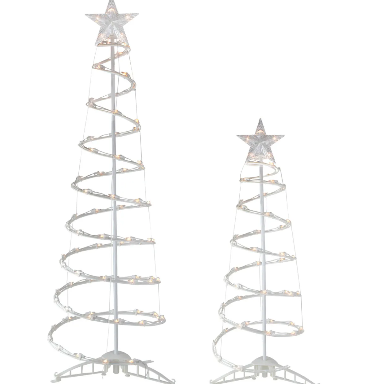 Set of 2 Lighted Clear Outdoor Spiral Christmas Cone Trees 4', 6'
