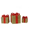 Set of 3 Lighted Gold and Red Gift Boxes Christmas Outdoor Decorations 10"