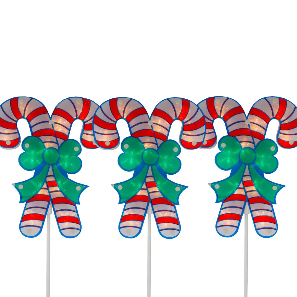 Set of 3 Lighted Holographic Candy Cane Christmas Pathway Markers 25.5"
