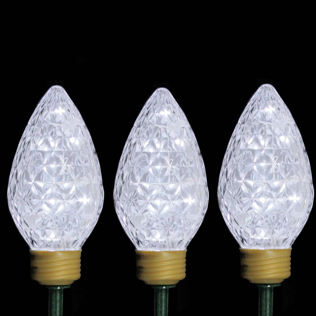 Set of 3 Lighted LED C9 Bulb Christmas Pathway Marker Lawn Stakes - Clear Lights