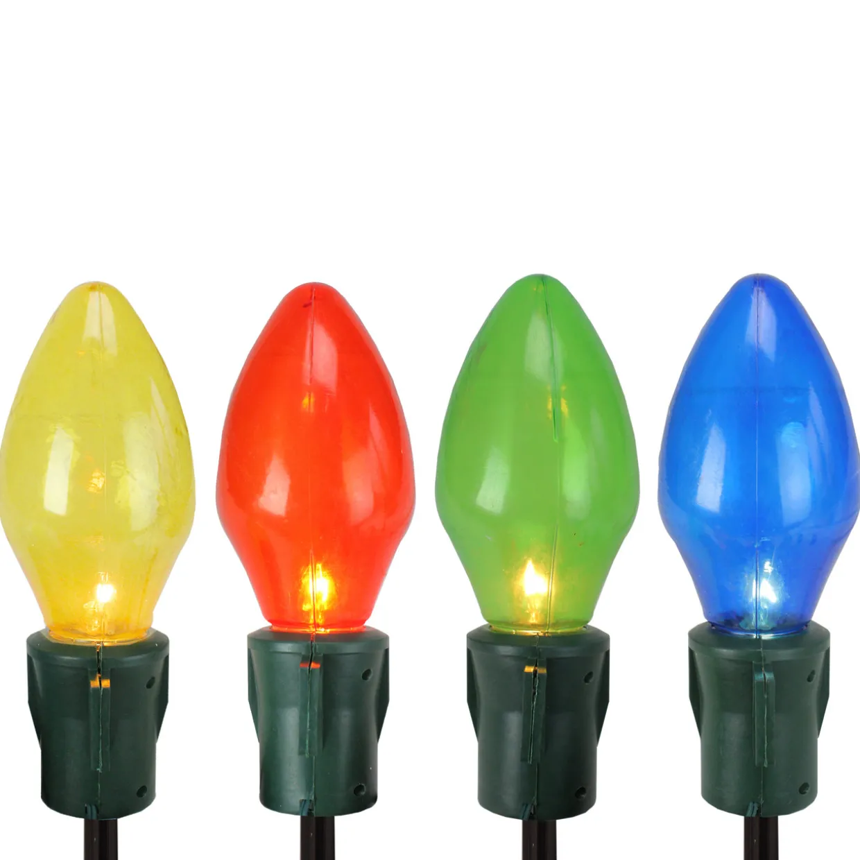 Set of 4 Lighted Multi-Color Jumbo C7 Bulb Christmas Pathway Marker Lawn Stakes