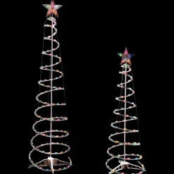 Set of 2 Lighted Multi-Color Outdoor Spiral Christmas Cone Trees 4', 6'