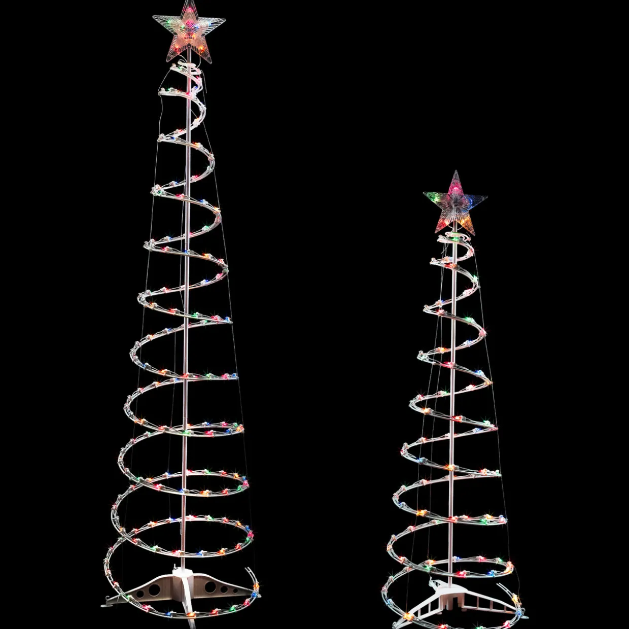 Set of 2 Lighted Multi-Color Outdoor Spiral Christmas Cone Trees 4', 6'