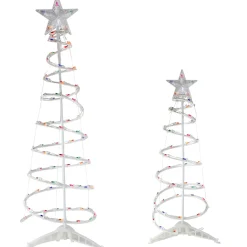 Set of 2 Lighted Multi-Color Outdoor Spiral Christmas Cone Trees 4', 6'