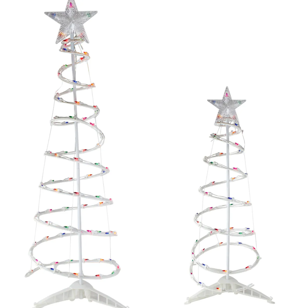 Set of 2 Lighted Multi-Color Outdoor Spiral Christmas Cone Trees 4', 6'