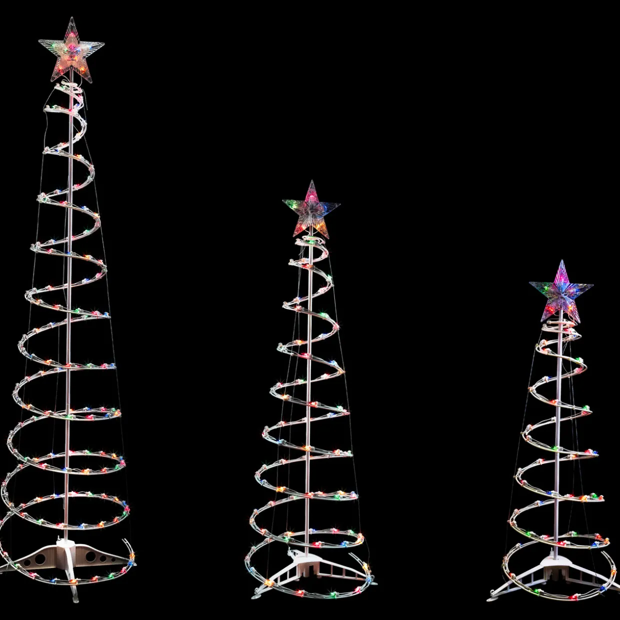 Set of 3 Lighted Multi-Color Spiral Christmas Trees - 3', 4', and 6'