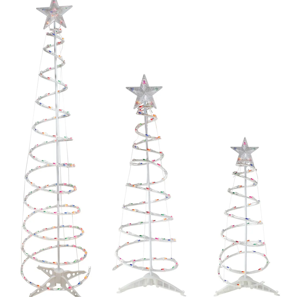 Set of 3 Lighted Multi-Color Spiral Christmas Trees - 3', 4', and 6'