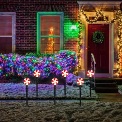 Set of 4 Lighted Peppermint Twist Candy LED Christmas Pathway Markers 14.5"