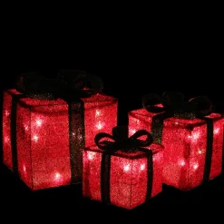 Set of 3 Lighted Red Gift Boxes with Green Bows Outdoor Christmas Decorations 10