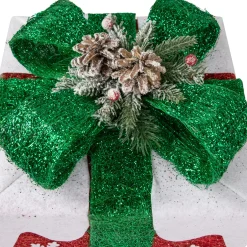 Set of 3 Lighted Red with White Snowflakes Gift Boxes Christmas Decorations