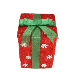 Set of 3 Lighted Red with Green Bows and Snowflakes Gift Boxes Outdoor Christmas Decorations 13"