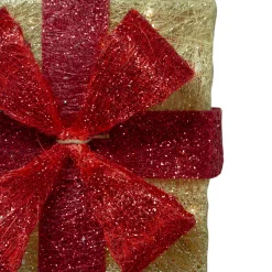 Set of 3 Lighted Tall Gold Gift Boxes with Red Bows Christmas Outdoor Decorations 18