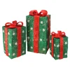 Set of 3 Lighted Tall Green Gift Boxes with Red Bows Christmas Outdoor Decorations 18"