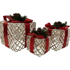 Set of 3 Lighted White Rope Gift Box Christmas Decorations 9.75"