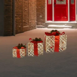 Set of 3 Lighted White Rope Gift Box Christmas Decorations 9.75"