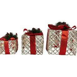 Set of 3 Lighted White Rope Gift Box Christmas Decorations 9.75
