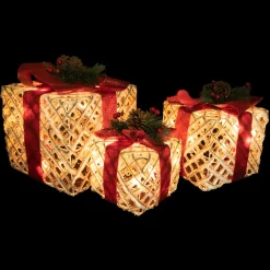 Set of 3 Lighted White Rope Gift Box Christmas Decorations 9.75