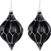 Set of 2 Matte Black and Silver Finial Christmas Glass Ornaments 5"