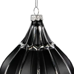 Set of 2 Matte Black and Silver Finial Christmas Glass Ornaments 5