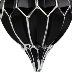 Set of 2 Matte Black and Silver Finial Christmas Glass Ornaments 5