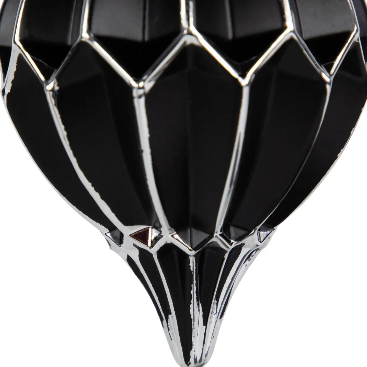 Set of 2 Matte Black and Silver Finial Christmas Glass Ornaments 5"