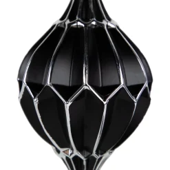 Set of 2 Matte Black and Silver Finial Christmas Glass Ornaments 5