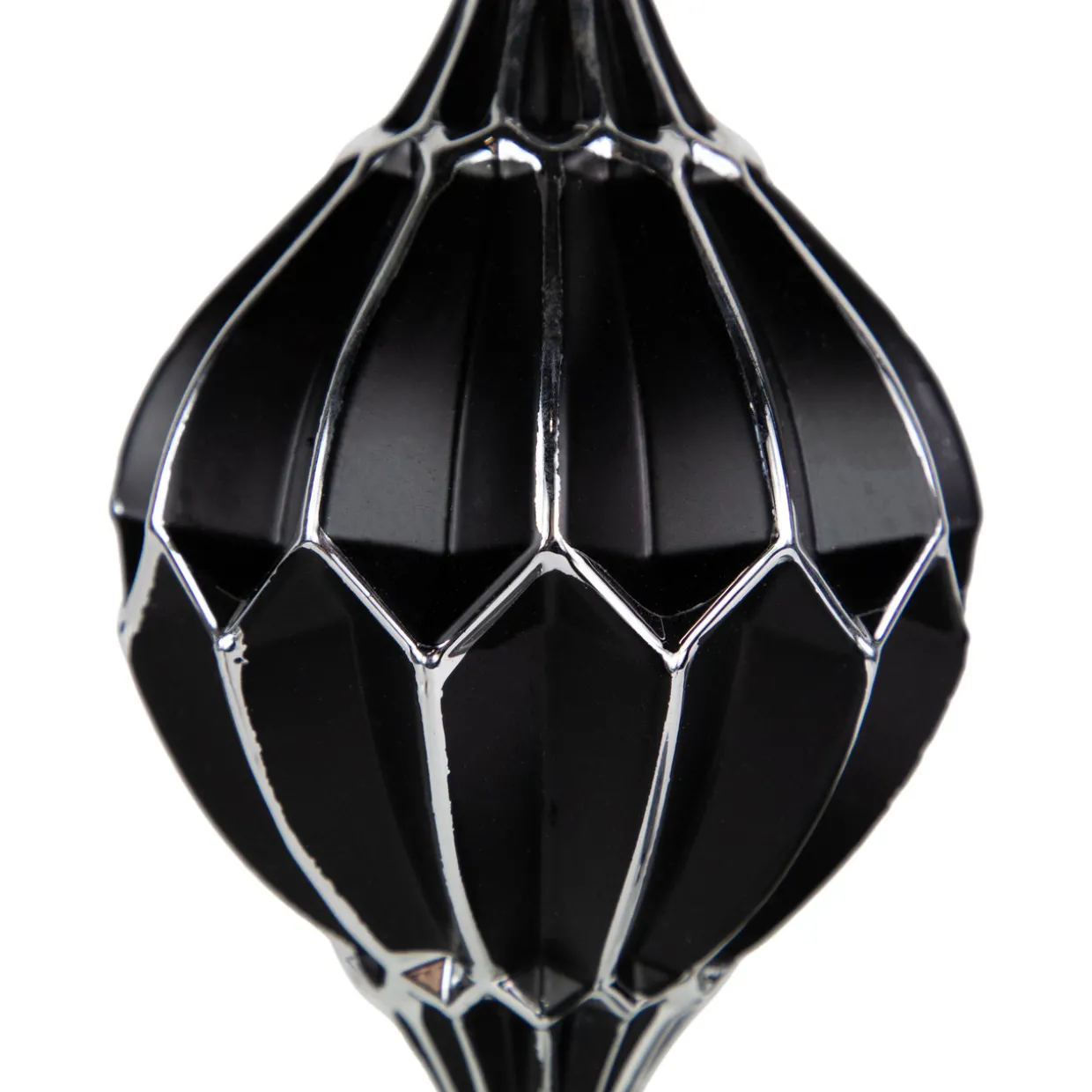 Set of 2 Matte Black and Silver Finial Christmas Glass Ornaments 5"