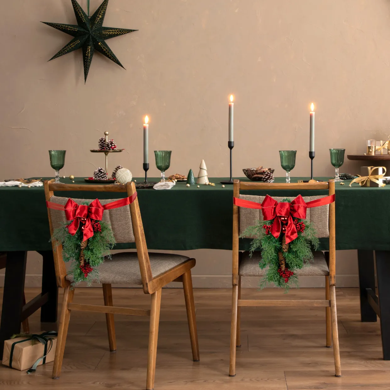 Set of 2 Mixed Cedar and Pine Christmas Chair Back Swags