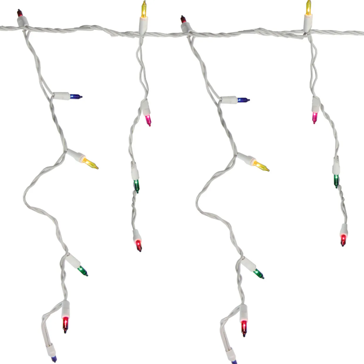 Set of 150 Multi-Color Mini Icicle Christmas Lights 3" Spacing - White Wire