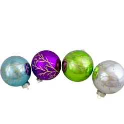 Set of 4 Multi-Color Shiny Glass Ball Christmas Ornaments 4-Inch (100mm)