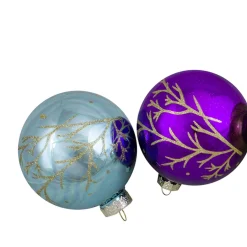 Set of 4 Multi-Color Shiny Glass Ball Christmas Ornaments 4-Inch (100mm)