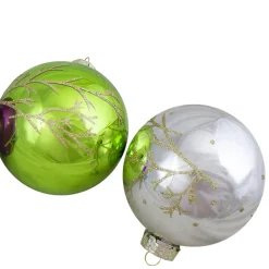 Set of 4 Multi-Color Shiny Glass Ball Christmas Ornaments 4-Inch (100mm)