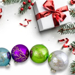 Set of 4 Multi-Color Shiny Glass Ball Christmas Ornaments 4-Inch (100mm)