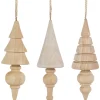 Set of 3 Natural Trees Wooden Christmas Ornaments 5.5"