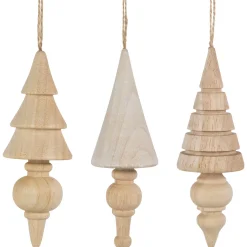 Set of 3 Natural Trees Wooden Christmas Ornaments 5.5"