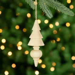 Set of 3 Natural Trees Wooden Christmas Ornaments 5.5"