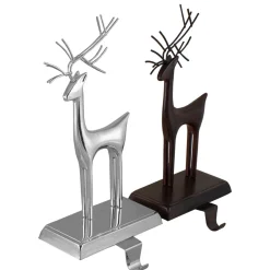 Set of 2 Oil Rubbed Bronze and Silver Reindeer Christmas Stocking Holders