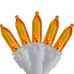 Set of 50 Orange LED Mini Christmas Lights 4" Spacing - White Wire