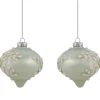 Set of 2 Pastel Green with Icy Snowflakes Christmas Glass Onion Ornaments 4"
