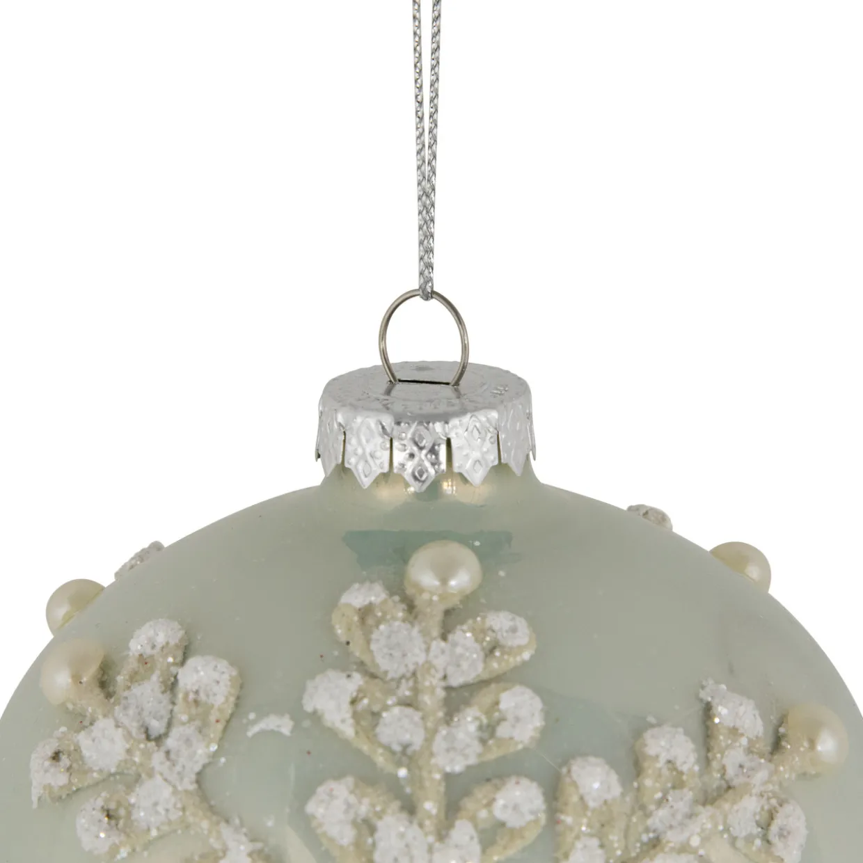 Set of 2 Pastel Green with Icy Snowflakes Christmas Glass Onion Ornaments 4"