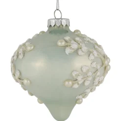 Set of 2 Pastel Green with Icy Snowflakes Christmas Glass Onion Ornaments 4