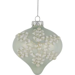 Set of 2 Pastel Green with Icy Snowflakes Christmas Glass Onion Ornaments 4