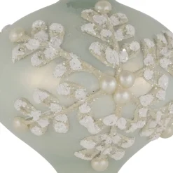 Set of 2 Pastel Green with Icy Snowflakes Christmas Glass Onion Ornaments 4